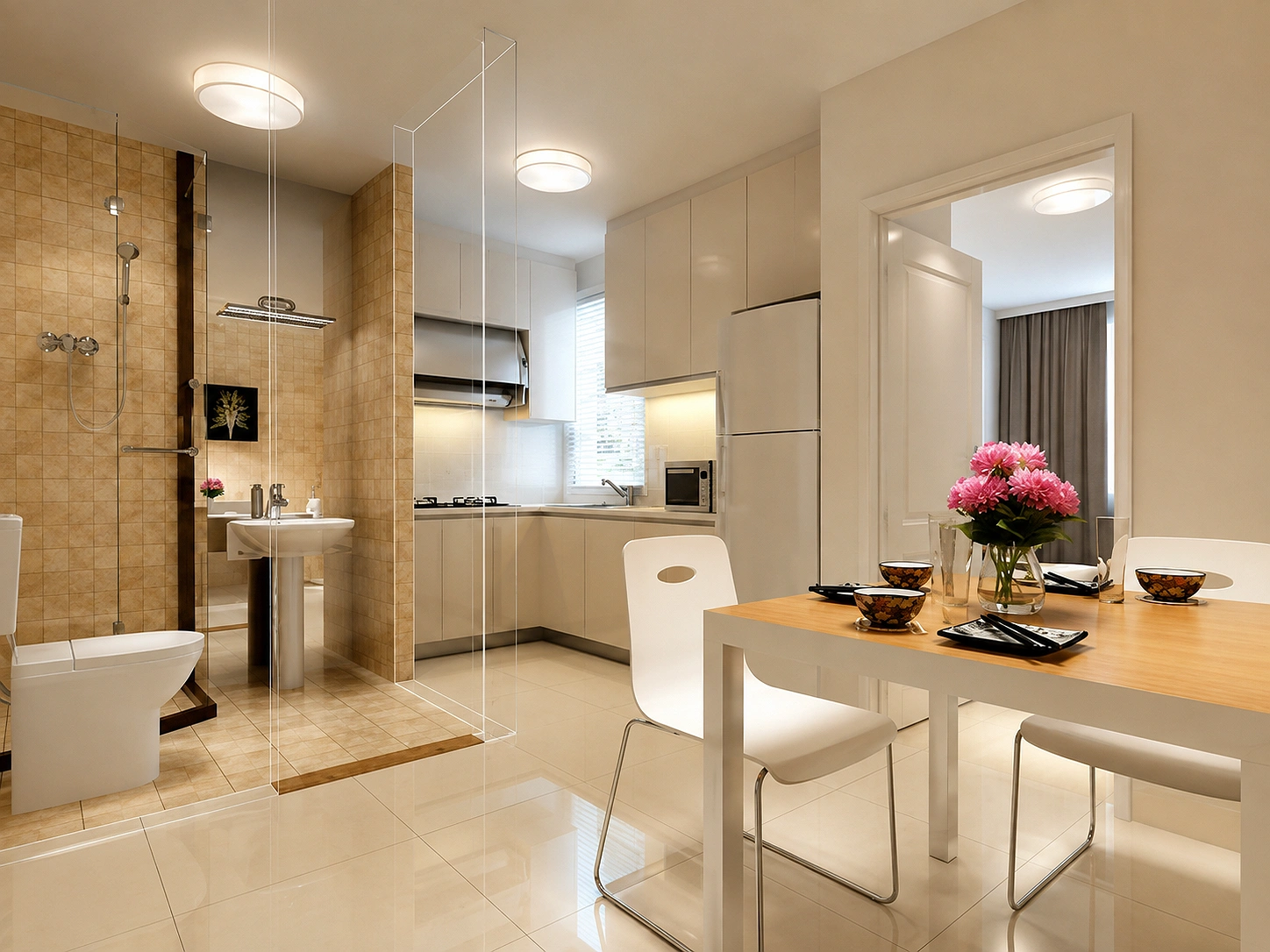 Bếp đối diện nhà vệ sinh và giải pháp vách ngăn kiến trúc để hóa giải