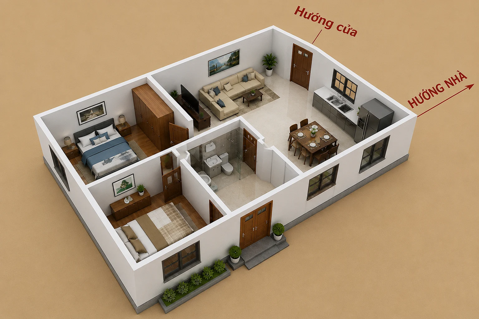 Hướng cửa chính là hướng vuông góc với mặt phẳng cánh cửa khi cửa đóng, tính từ bên trong nhà nhìn ra ngoài