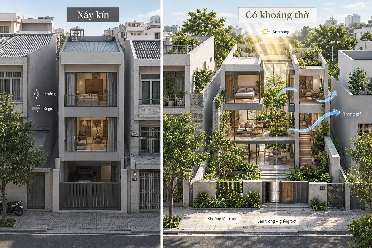 Giảm bê tông, thêm khoảng thở cho kiến trúc bền vững