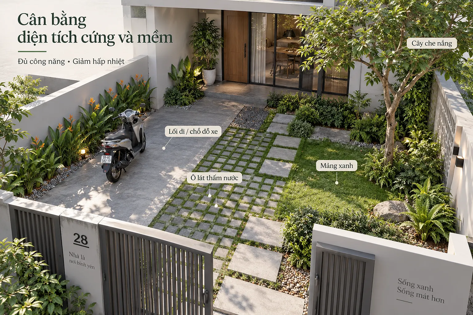 Giảm bê tông, thêm khoảng thở cho kiến trúc bền vững