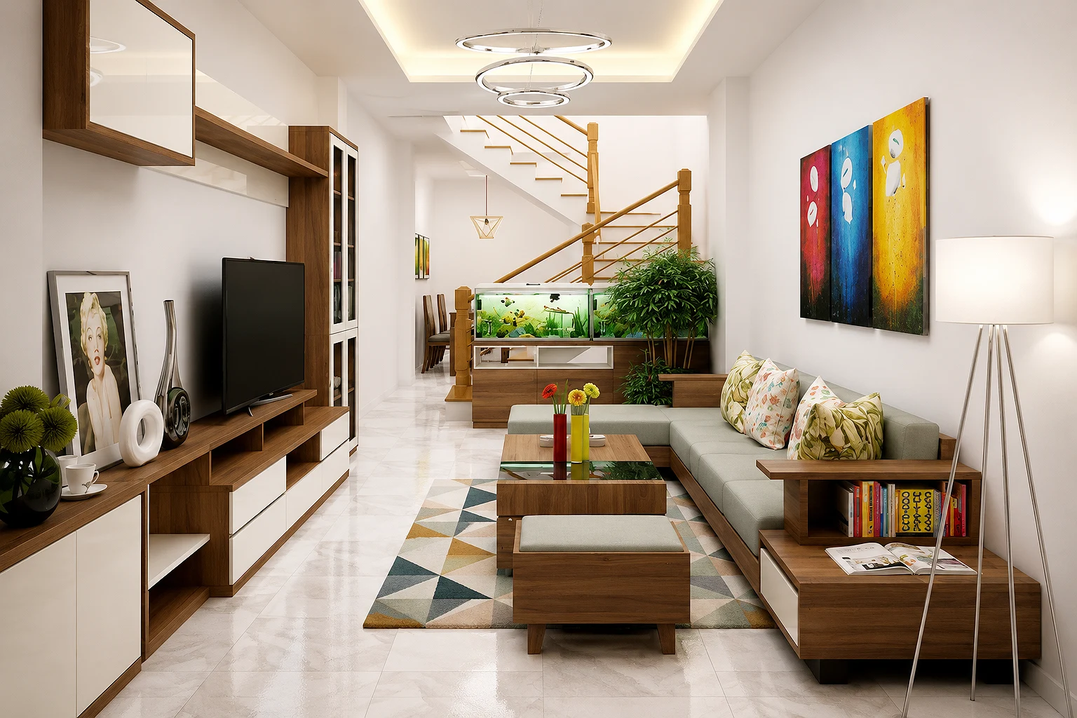 Phòng khách thường được bố trí rộng và thoáng để làm không gian sinh hoạt chung Phòng khách thường được bố trí rộng và thoáng để làm không gian sinh hoạt chung